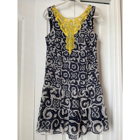 DESIGUAL Beaded Lace Navy/White Print Sleeveless Dress - Picture 2 of 6